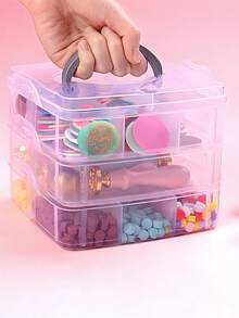 1 件 3 层透明塑料收纳盒、珠宝盒、首饰盒、储物柜、收纳盒、白色、复活节元素、可用于化妆品、珠宝、玩具、袜子等、带手柄多隔层元件盒电子零件螺丝配件工具分类网格防尘大容量发饰耳环项链珠子工艺用品盒、情人节礼物、圣诞节礼物返校