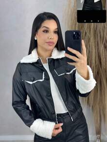 Women's Leather Jacket With Hair - Negro - Ver 2