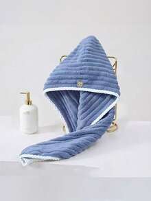 1 件装珊瑚绒柔软毛巾帽，厚吸水速干发巾，波浪图案 - 彩色 - 查看 5