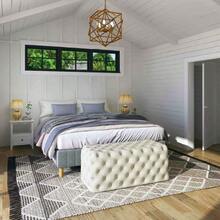 Stylish White Rectangular Tufted Ottoman In Beach Boucle Fabric – Versatile Seating And Storage Solution For Home Decor