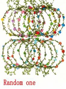 1/5 Pieces (Random Color) Bright Flower Crown And Fairy Flower Crown Set - Colorful Flower Crown Headband, Green Leaves, Simple Green Leaves, 9 Paper Flower Crown Accessories Headband, Hair Hoops