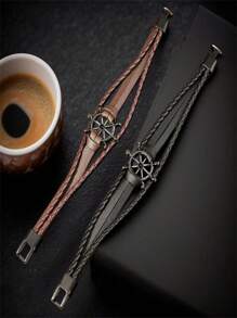 1 pieza Brazalete de joyería punk a la moda, brazalete de aleación con volante de barco trenzado, brazalete para estudiantes y parejas