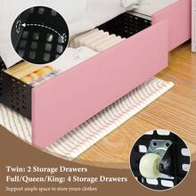 Twin/ Full/ Queen Bed Frame With Drawers, Upholstered Bed Frame With LED Lights, Modern Platform Bed Frame With Headboard And Footboard, Diamond Tufted Design, No Box Spring Needed, White/ Pink/ Black/ Purple/ Yellow (Twin Size 2 Drawers/ Other Size 4 Drawers) * Bed Frame Queen Bed Frame Bed Queen Bed Frame King Bed Frame Bedroom Furniture Bed Frame Full Full Size Bed Frame Twin Bed Frame Beds Cozy Bedroom Home Bedroom Refresh Room Decor Home Decor Christmas Decor Bedroom Decor Valentine Day Decor Storage Living Room Decor Furniture House Decor Halloween Decorations  ( USB LED Strip) - 粉色 - 查看 4