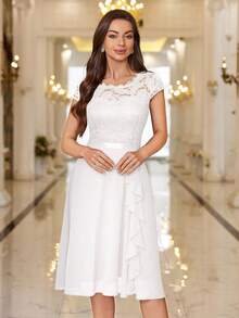 MIUSOL Floral Lace Corset With Ruffle Hem Cocktail Dress, For Valentine's Day - White - View 5