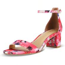 Women's Low Block Chunky Heels Sandals Comfortable Open Toe Ankle Strap Party Dress Pump Strappy 2-Inch Thick Heel Sandals - 花的 - 查看 1