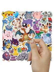 pokemon 50pcs Pokemon Cartoon Graffiti Stickers, Decorative Stickers For Scrapbooking, Gifts, Student Handmade Materials, Waterproof Stickers For Car, Luggage, Cup, Stationery