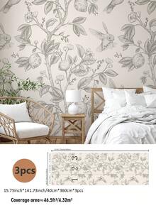 SUPSTICKER 3 件复古花卉、水果和鸟类图案墙面装饰贴纸（无粘合剂，用户需要购买胶水），适用于墙壁、浴室、橱柜、房间壁纸墙纸墙贴房间装饰 - 彩色 - 查看 17