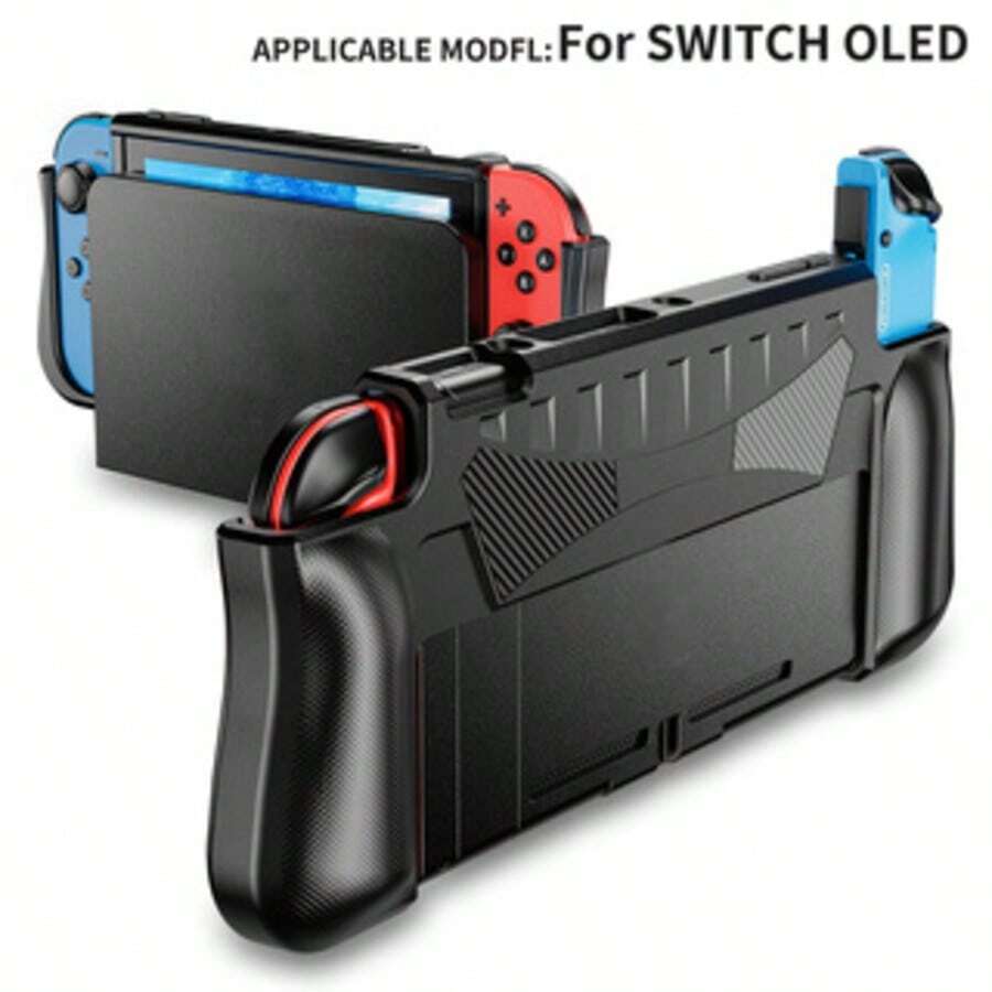 1 件 Switch OLED 人体工学软 TPU 保护壳，带 2 个卡槽，防震、防刮、握感舒适、防滑、热塑性聚酯纤维，兼容底座，透气设计，黑色和白色