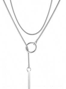 Collar de cadena deslizante para mujer, collar de acero inoxidable con colgante de barra, collar bohemio hecho a mano, collar largo de lariat, joyería de plata - Capas - Ver 1