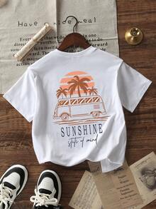 เสื้อยืดคอกลม แขนสั้น พิมพ์ลาย เหมาะสำหรับวัยรุ่น ชุดล่างแบบสบาย ๆ สำหรับฤดูร้อน - สีขาว - ดู 1