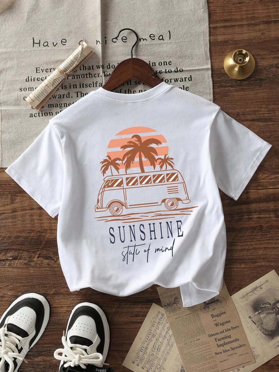 เสื้อยืดคอกลม แขนสั้น พิมพ์ลาย เหมาะสำหรับวัยรุ่น ชุดล่างแบบสบาย ๆ สำหรับฤดูร้อน - สีขาว - ดู 1