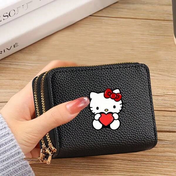 Sanrio 1 Stück Hello Kitty Muster Mini Geldbörse - Süßes PU-Leder Reißverschluss Kartenetui mit Schlüsselfach - Ein niedliches tägliches Accessoire für Fans verspielter Designs, eine süße kleine Geldbörse, multifunktionale Aufbewahrungstasche, Dokumententasche, Reiseaccessoire