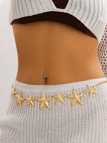 1 件优雅迷人的波西米亚海星时尚腰链，夏季银金首饰，性感身体链比基尼腰带，海滩度假