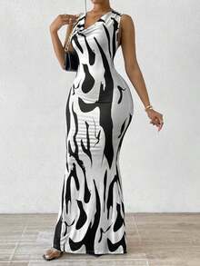 1  Zebra Stripe    Casual    Asymmetrical  Draped  Knot    Dress  Home  Holiday  Night Out  Wedding  Office    The Four Seasons - 白色 - 查看 4