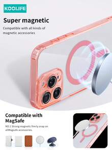 1pc Koolife Magnetic Wireless Charging Full Body Protective Case With Lens Film, Anti-Fall Airbag, PC+TPU Material, Compatible With IPhone 17 Pro Max/17/17 Pro/17 Air/11/12/12 Pro/12 Plus/13/13 Pro/13 Pro Max/14/14 Pro/14 Pro Max/15/15 Plus/15 Pro/15 Pro Max/16/16 Plus/16 Pro/16 Pro Max/16e - Pink - View 5