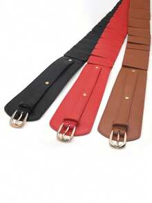 1PC 女士宽边复古松紧腰带 PU 皮革时尚搭配西装连衣裙外套腰部松紧装饰腰带展现您的完美身材