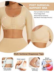 Women Upper Arm Shaper Arm Lipo Compression Sleeves Slimming Arm Front Closure Bra Shapewear Tops - 米色 - 查看 3