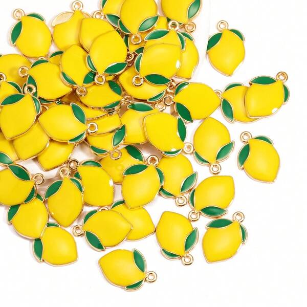 5/10/15/25 piezas Dijes de limón amarillo con esmalte, abalorios de planta chapados en oro con agujero para hacer manualidades DIY como pulseras, collares, llaveros, pendientes, accesorios de arte y decoraciones para el cabello