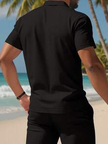 Herren Neu Sommer Stehkragen Kurzarm T-Shirt, einfarbiges Polohemd, lässiges Top