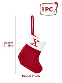 1 pieza Calcetín navideño de punto rojo de 10 pulgadas, calcetín colgante con letras en inglés y copos de nieve, para decoración de fiestas navideñas 2026, suministros y decoración de habitaciones navideñas, calcetín navideño personalizado con inicial, decoración navideña del hogar y familiar, adorno del árbol de Navidad, paquete de regalos sorpresa de Nochebuena, disfraces y favores de fiesta navideña