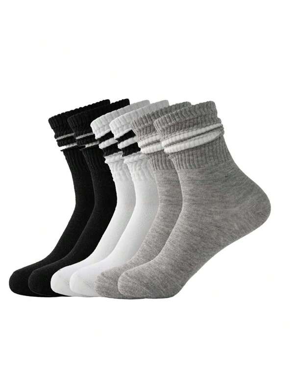 1/3/5/10 paires de chaussettes mi-mollet pour femmes et unisexe, motif rayures, pour couples, chaussettes de sport, cadeaux pour le printemps et l'hiver