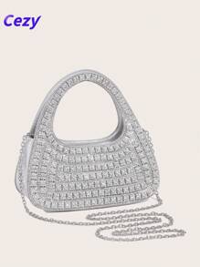 Cezy Bolso de mano con tachuelas de rhinestone de lujo, bolso de mano brillante con correa para el hombro desmontable, elegante para eventos formales, bodas, fiestas, bolso multiusos con asa superior y para el hombro