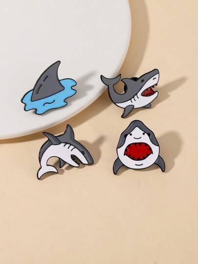 1/4pcs Cartoon Creative Shark Animal Series Brooch, Alloy Oil Drop Badge Clothing Accessories Bag Decoration, Fun Pins, Pin Badge School