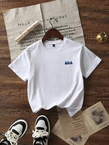 Camiseta de cuello redondo de manga corta estampada blanca de estilo informal para niña preadolescente, para verano - Blanco - Ver 4