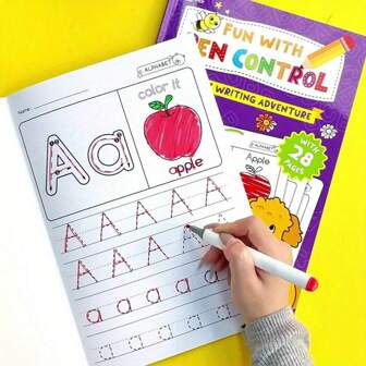 1 stuk leuk vroegschrijfboek met tekenpagina's, kinderschrijfboeken, alfabetisch werkboek van 28 pagina's, boek met magische woorden, vroeg leren - geweldige cadeaus, tekenwerkboek, werkboek voor Engels leren, interessante ontwerpen