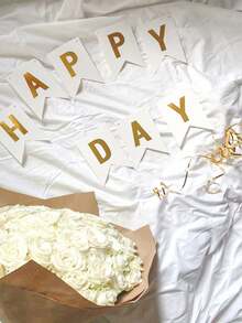 1 套白色生日快乐纸质挂旗，现代金属字母图形装饰拉旗，适用于生日派对活动装饰