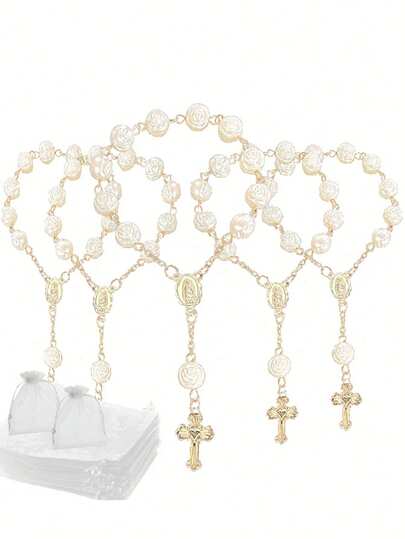 3D玫瑰念珠手链，附赠欧根纱袋。是洗礼礼物、初领圣体礼物、派对回礼、婚礼庆典等的理想之选。