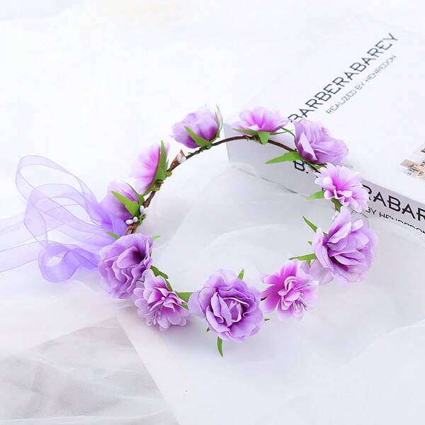 Rose Flower Leave Crown Bridal Halo Headband With Adjustable Ribbon, Coronas, Tiara, Hair Accessaries