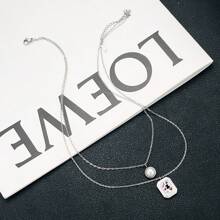 New Fashionable Minimalist Versatile Delicate Luxury Faux Pearl Double Layer Stainless Steel Women Pendant Necklace, Suitable For Daily Wear And Gift, Fade-Resistant And Non-Allergic