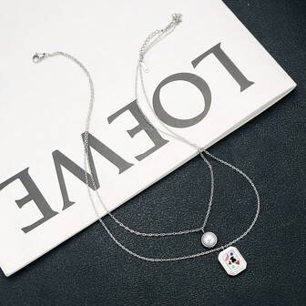 New Fashionable Minimalist Versatile Delicate Luxury Faux Pearl Double Layer Stainless Steel Women Pendant Necklace, Suitable For Daily Wear And Gift, Fade-Resistant And Non-Allergic