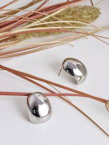 "Geometric Mirrored Silver Earrings – Modern Minimalism With A Futuristic Touch" - Bạc - Xem 6