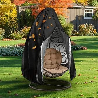 1/2 PC Zwarte waterdichte patio-hangstoelhoes met rits, winddichte gesp aan de onderkant, stofdichte beschermhoes voor een eenpersoonsstoel in de tuin, Oxford-stof, winddicht, koudebestendig [Heavy Duty Egg Chair Cover] Winddichte, robuuste 800D Egg Chair-hoes voor buiten | Sluiting met rits en trekkoord, weerbestendig, zwart ontwerp voor alle seizoenen, geschikt voor tuin, balkon of buitenruimtes