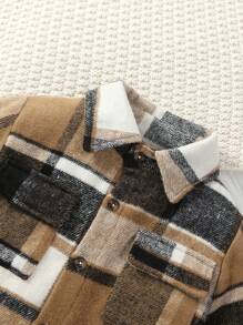 男童优雅法式格纹梭织长袖纽扣衬衫，秋冬款