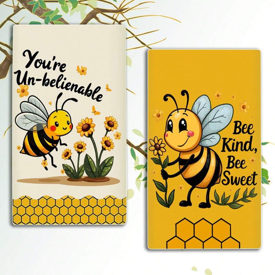 2pcs Charming Pattern Kitchen Towel Set - Soft, Absorbent And Quick Dry Polyester Towels, Suitable For Cooking And Baking, Perfect Housewarming Gift For Bathroom Kitchen Decor - Yellow - View 1