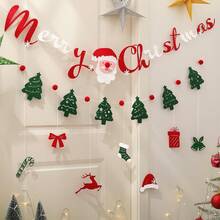 1pc Christmas Party Backdrop Hanging Decoration Set, Includes Cute 3D Felt Santa, Tree, Deer, Bell, Cane Banner & Garland - Multicolor - View 11
