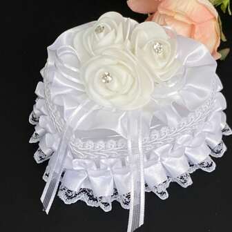 1 件浪漫心形戒指盒，白玫瑰新娘伴娘戒指架收纳盒，结婚戒指架道具，婚礼装饰，节日礼物，手工制作，适合任何婚礼