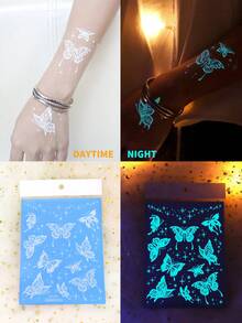 1 Sheets Large Size Blue Luminous Butterfly Tattoo Stickers For Women, Glow In The Dark, Waterproof Temporary Tattoo For Music Festival Party - Multicolor - View 3