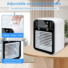 Ventilador de aire acondicionado portátil recargable por USB con función de enfriamiento, batería de 3000mAh, humidificador por pulverización, ajuste de doble velocidad, diseño compacto para uso en el hogar/oficina y comodidad al aire libre