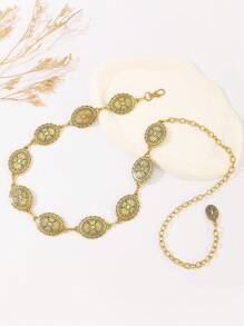 Silver & Gold Hollow Bohemian Style Waist Chain, Adjustable Metal Waist Belt For Women, Fashion Party Wear Summer, School