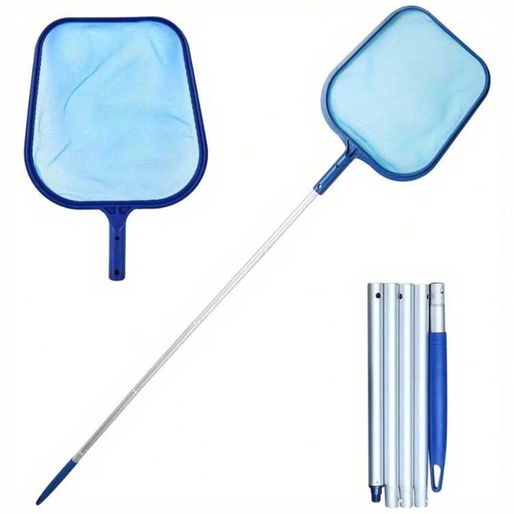 专业 5 节可调节泳池清洁网，配有 63 英寸伸缩杆 - 重型细网撇渣器，用于树叶、碎片和昆虫，耐用的 PP 框架和铝制手柄，适用于游泳池、热水浴缸和花园池塘 - 夏季泳池维护对于房主、酒店员工和商业泳池清洁工来说必不可少 - 非常适合后院泳池派对和度假村维护 - 彩色 - 查看 7