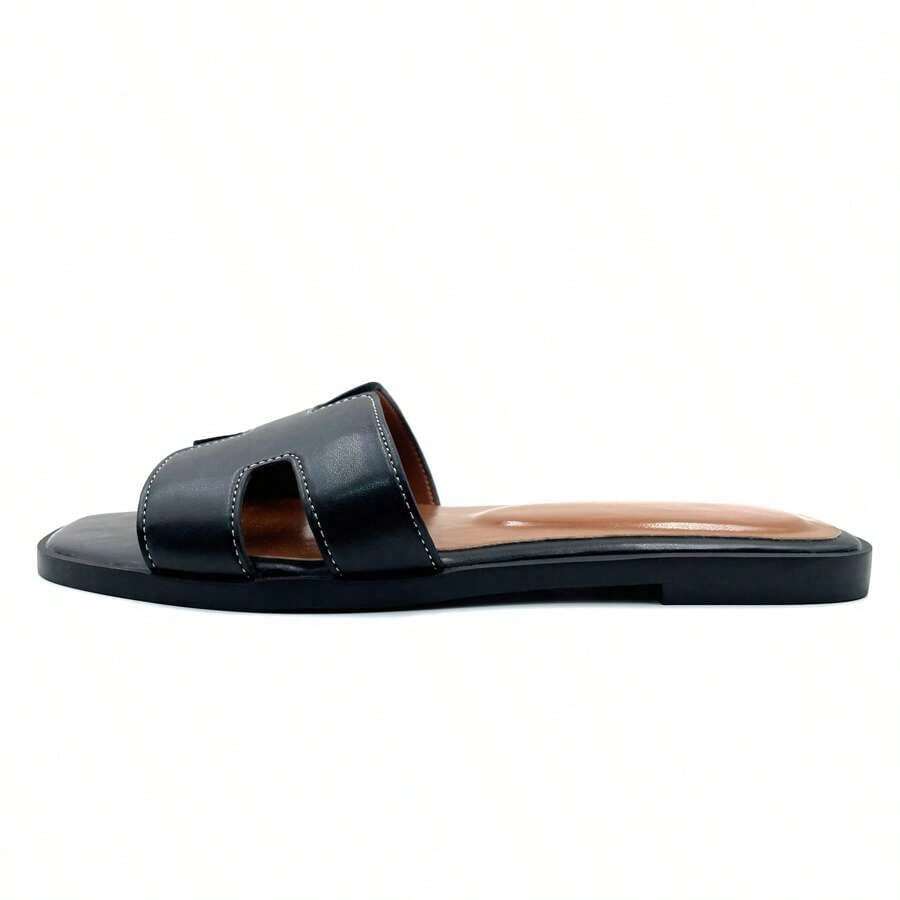 Open Toe Flat Dress Sandals Womens Slide Comfortable Summer Black, Brown, Sandals For Women AI-Sandal - 黑-黑SH - 查看 1
