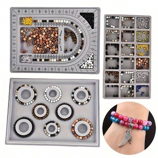 [3 Stücke Perlenablage] 1 Stück/2 Stücke/3 Stücke Perlenablage DIY Perlendesign Platte, für das Herstellen von Armbändern und Halsketten, formgebende Messgeräte DIY-Werkzeuge