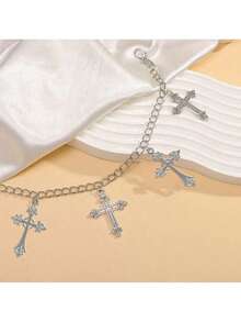 1 pieza Cinturón con decoración de cruz, accesorio de moda de estilo punk versátil para verano, escuela, otoño, Halloween - Plateado - Ver 3