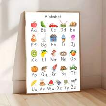 1 件可爱卡通字母艺术海报，现代米白色教育艺术帆布画，防水帆布墙艺术，艺术墙画可作为礼物，可作为客厅、卧室、浴室、办公室、走廊、厨房装饰、房间装饰、家居装饰的装饰品（可选框架）