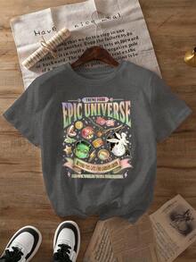 Epic Universe Fans  Graphic Tee, Summer And Spring Short Sleeve Crew Neck Casual Top, Women's Tee - 深灰色 - 查看 2
