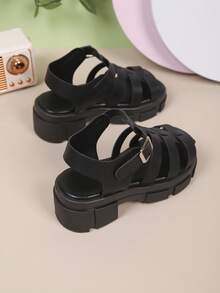 Girls' Fashion Roman Sandals, Platform High Heels, Elegant Princess Shoes, Suitable For Daily Shopping, Parties And Beach Wear - Black - View 6